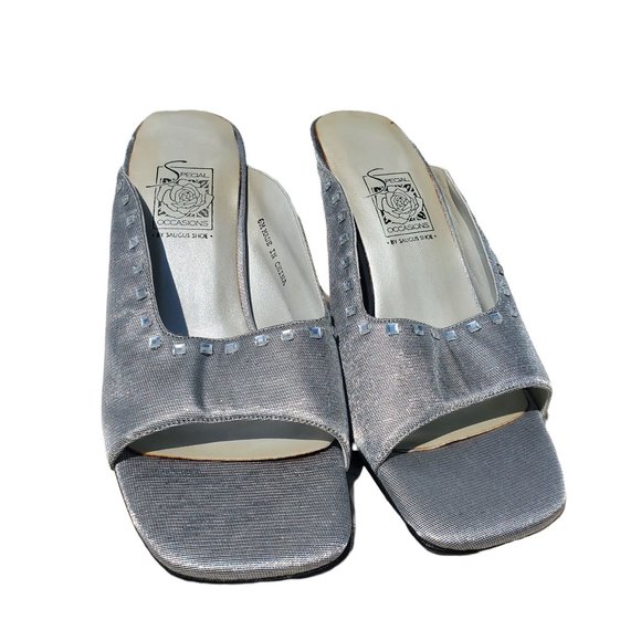 Vintage 90s Y2K Special Occasions by Saugus Shoe Silver Dyed Sandal Heel Mules - Picture 4 of 9
